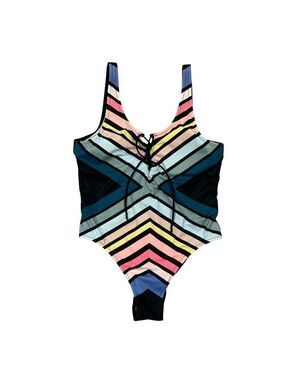 Victoria's Secret Pink Multi Chevron Lace-Up High Cut One Piece Swimsuit Size L